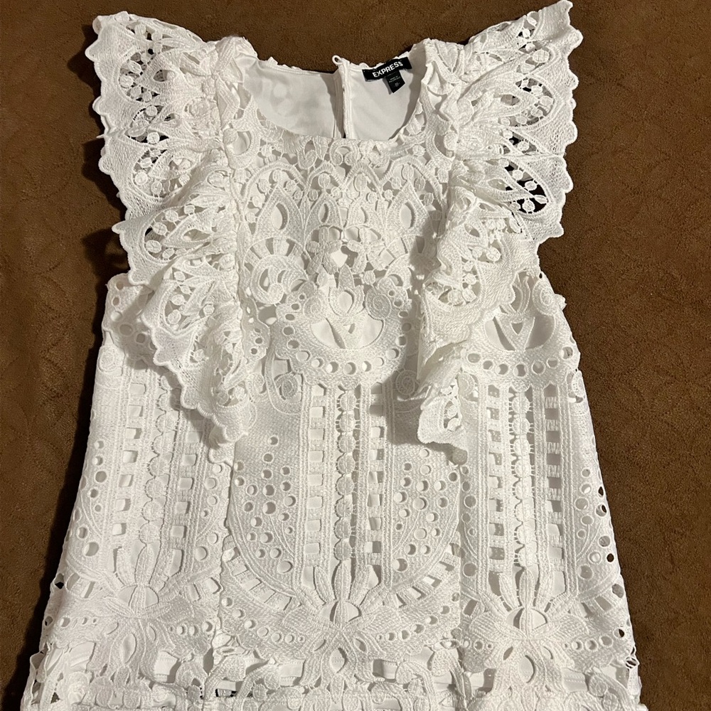 White Lace Ruffle Top